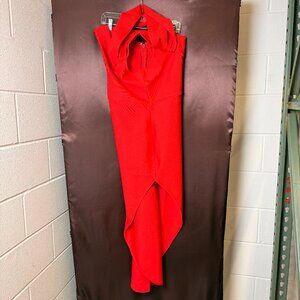 UONBOX Women’s XS-XL Red One Shoulder Side Split Bodycon Midi Bandage Dress